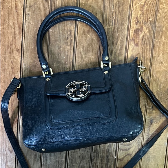 Tory Burch Amanda Black Leather mini satchel Handbag crossbody strap - Picture 1 of 13